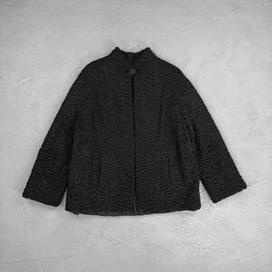 1960s Vintage Curly Persian Lamb Black Wool Coat Fits Women's L - XL